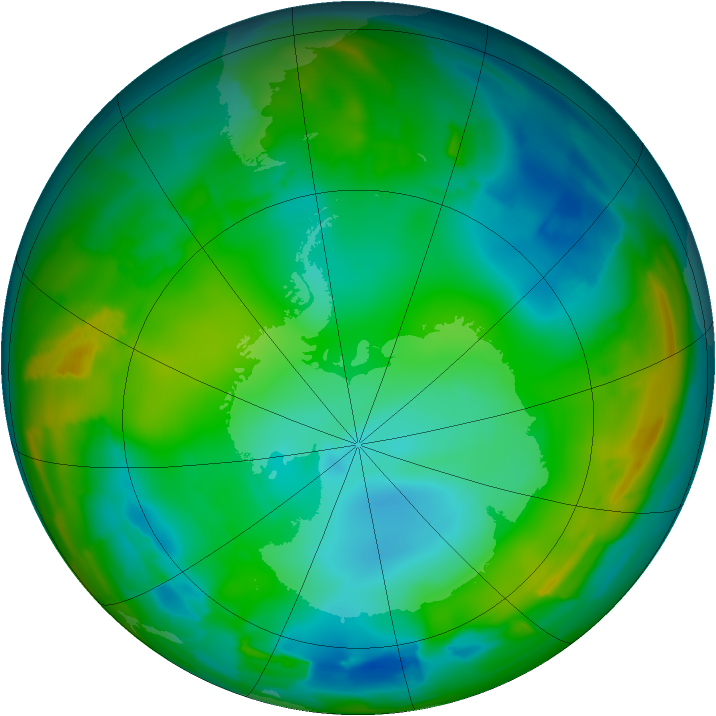 Antarctic ozone map for 12 July 2012